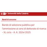 Bando ammissione al XL ciclo dei Corsi di Dottorato di Ricerca - Università della Calabria