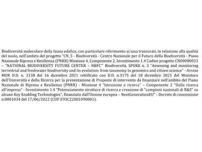  Biodiversità molecolare della fauna edafica, con particolare riferimento ai taxa trascurati