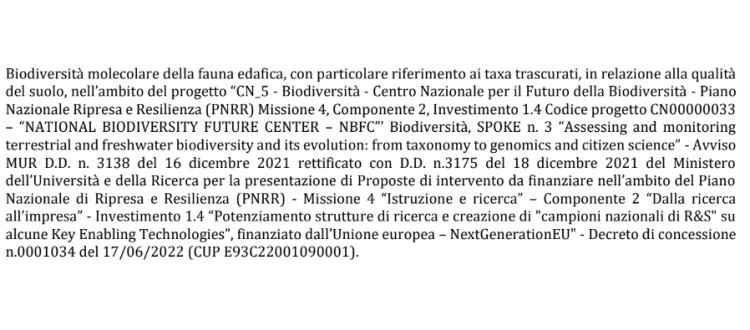  Biodiversità molecolare della fauna edafica, con particolare riferimento ai taxa trascurati